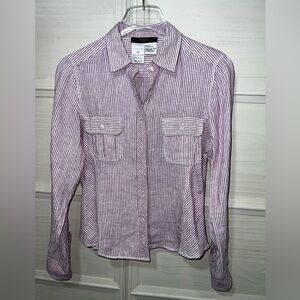 MaxMara Weekend Pink and White Striped Shirt Sz M